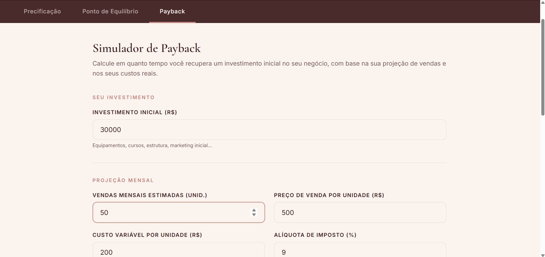 Simulador de Payback | Kit Financeiro Estratégico